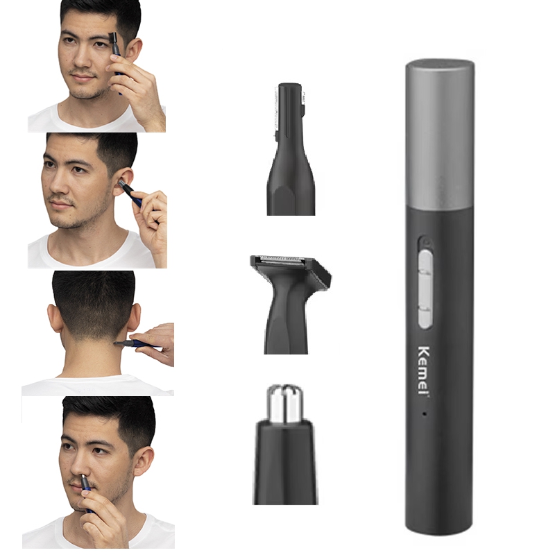 Men'S Grooming Set Gift - Kemei Pro 充電式鼻毛トリマーペンひげグルーミングキット電動フェイシャルネックラインボディトリマー耳眉毛トリマー男性女性用