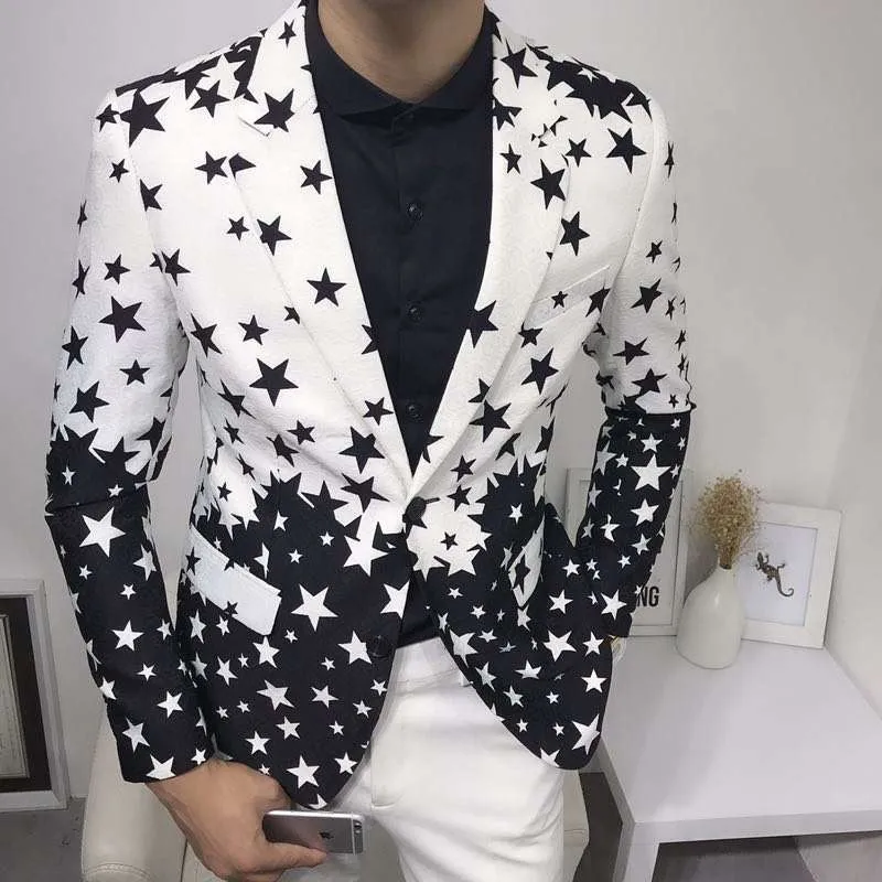 Mens Grooming Brand - スタープリントスリムフィットブレザー2026新作メンズクラブドレスグルームタキシードメンズフォーマルウェディングプロムスーツジャケットブランドコスチュームオム