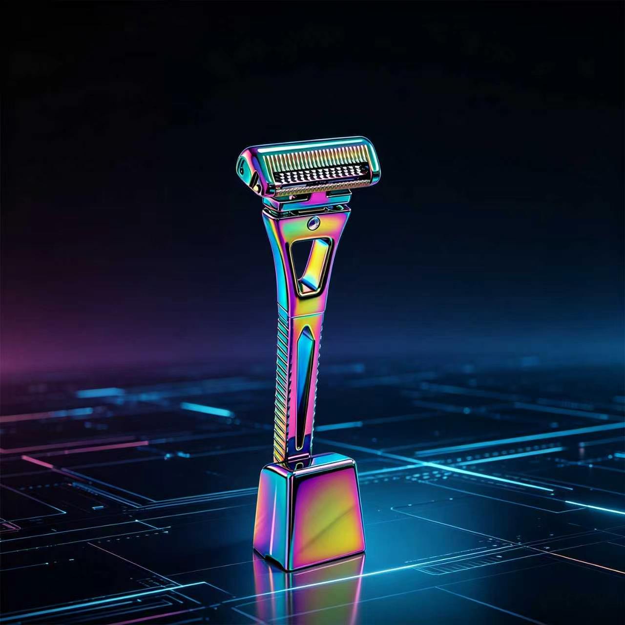 Men'S Grooming Underarm - RZACLEA レインボーチタンコーティングのダブルエッジ安全カミソリ。金属製スタンド付き。男性向けのクラシックなウェットシェービングカミソリ。グルーミングギフトに最適。