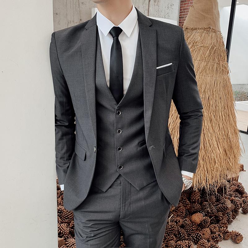 Mens Grooming Brand - 高級ブランド無地フォーマルビジネスオフィススーツ ブレザー ベスト パンツ 3点セット 新郎