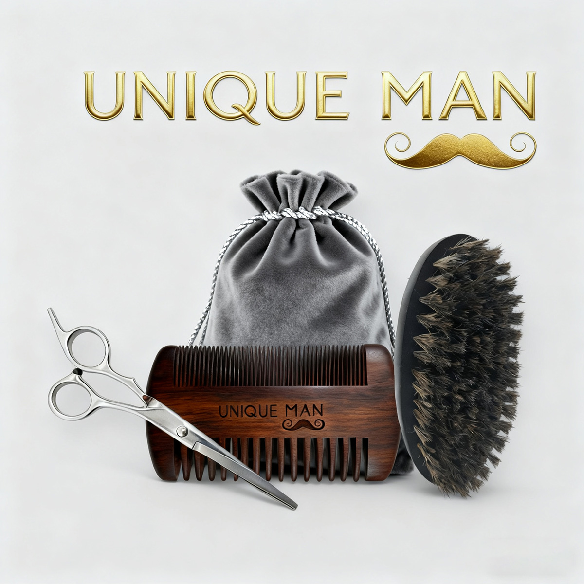 Men'S Grooming Set Gift - ユニークマン メンズひげセット、黒ひげブラシとコーム、毎日のひげのお手入れとスタイリングに最適、理想的なクリスマスプレゼント