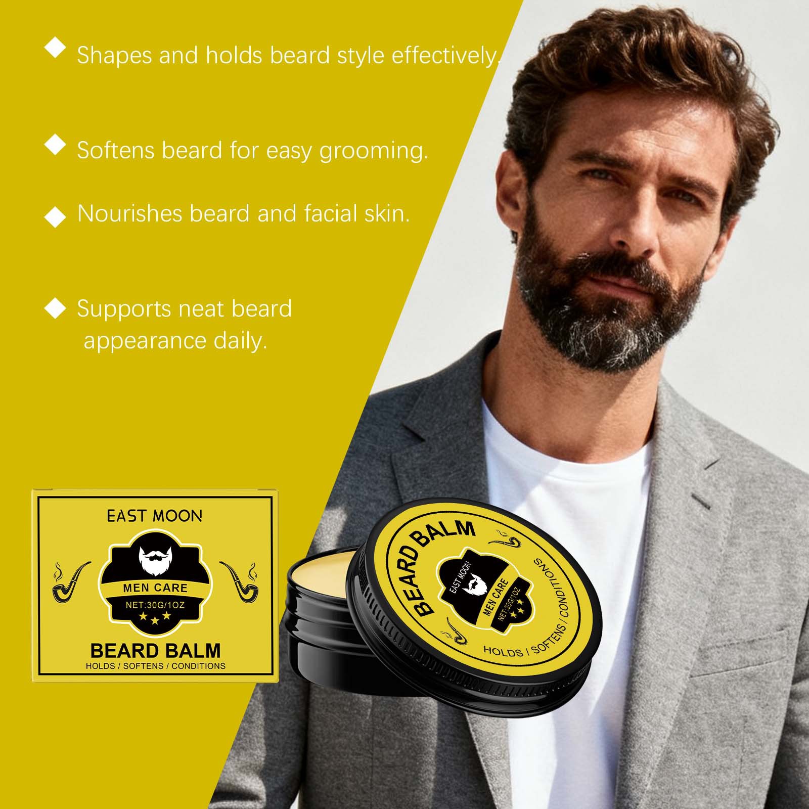イーストムーンメンズビアードケアバーム、ソフトで栄養を与え、 - Men'S Grooming Wax のレビューと価格