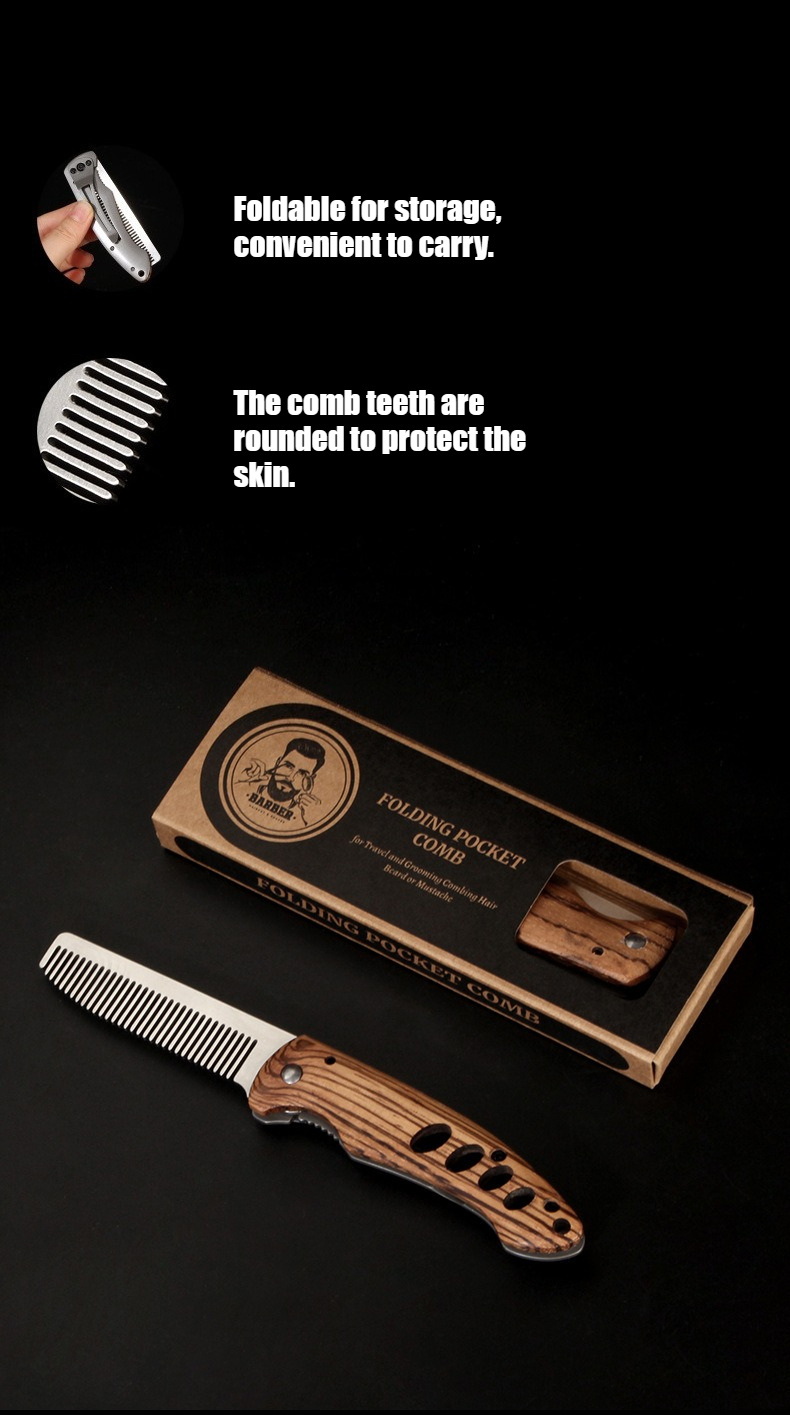 無垢材と金属製の折りたたみ式髭櫛（男性用）、携帯用ポマドール - Men'S Grooming Set Gift のレビューと価格