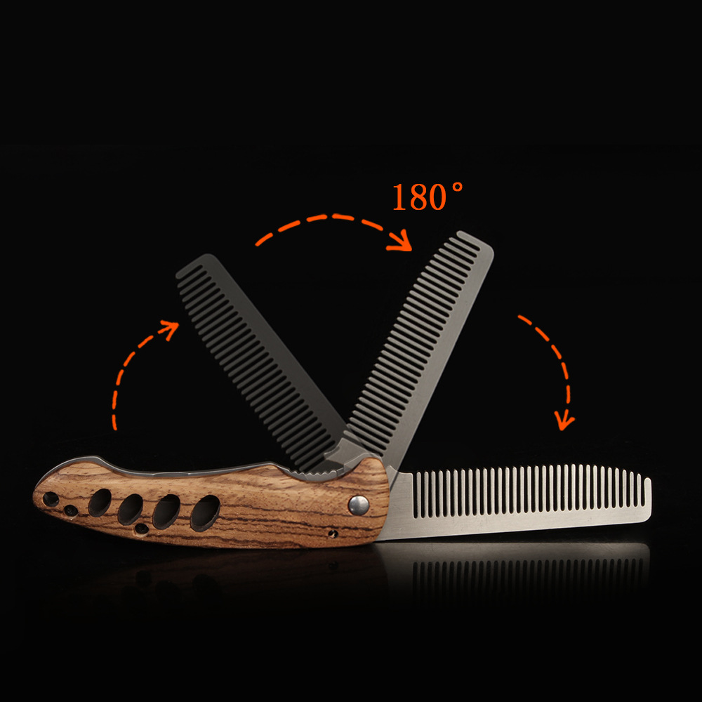 無垢材と金属製の折りたたみ式髭櫛（男性用）、携帯用ポマドール - Men'S Grooming Set Gift のレビューと価格