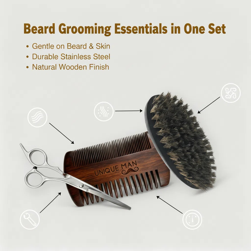 ユニークマン メンズひげセット、黒ひげブラシとコーム、毎日の - Men'S Grooming Set Gift のレビューと価格